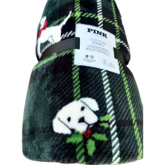 Victoria's Secret Plush Green Plaid Dog Sherpa Blanket - Picture 2 of 4